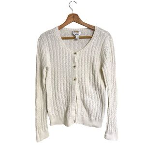 Talbots Vintage white cable knit 1/2 button front cottagecore sweater size M